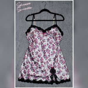 Victoria's Secret Floral Satin & Lace Trim Slip Dress Lingerie Size Medium